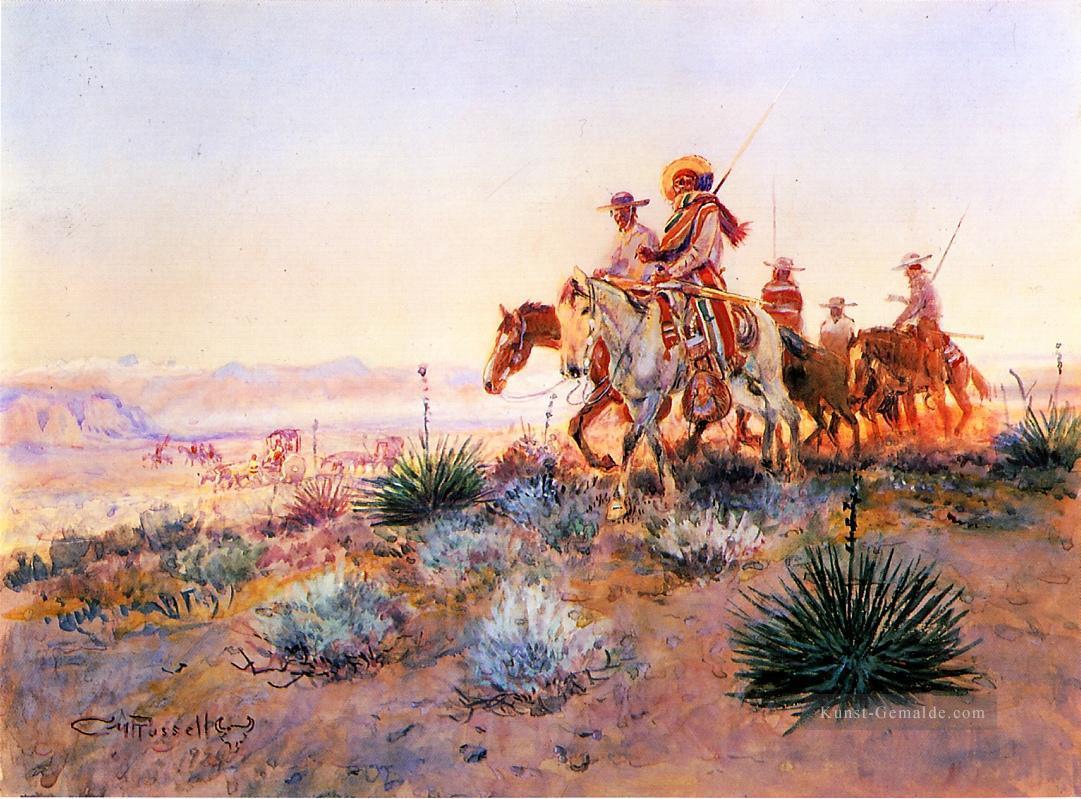 Mexican Buffalo Hunters Cowboy Indianer Charles Marion Russell Indianer Ölgemälde
